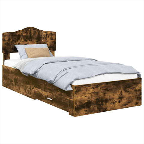 vidaXL Bed Frame with Drawer Smoked Oak 75 x 190 cm Engineered Wood