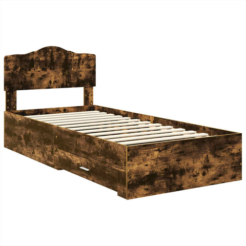 vidaXL Bed Frame with Drawer Smoked Oak 75 x 190 cm Engineered Wood