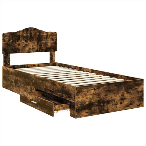 vidaXL Bed Frame with Drawer Smoked Oak 75 x 190 cm Engineered Wood