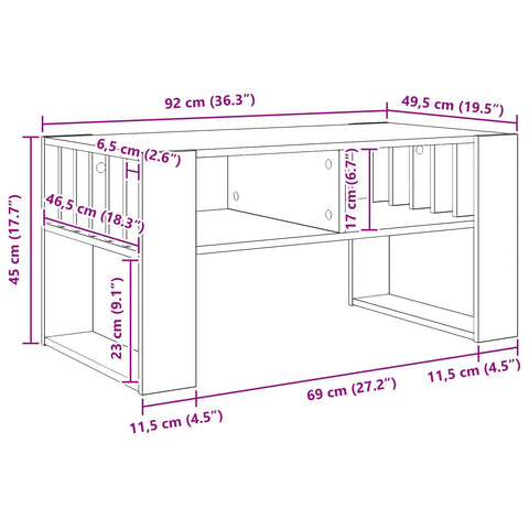 vidaXL Coffee Table Black Oak 92 x 49.5 x 45 cm Engineered Wood