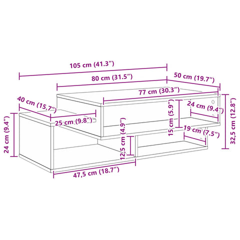 vidaXL Coffee Table Artisan Oak 105 x 50 x 32.5 cm Engineered Wood