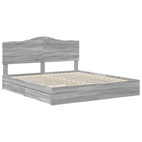 vidaXL Bed Frame with Drawer Grey Sonoma 180 x 200 cm Engineered Wood