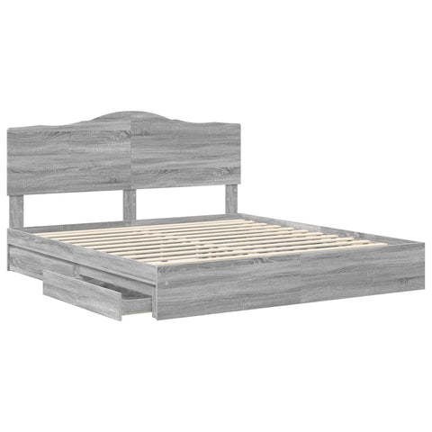 vidaXL Bed Frame with Drawer Grey Sonoma 180 x 200 cm Engineered Wood