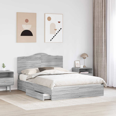 vidaXL Bed Frame with Drawer Grey Sonoma 160 x 200 cm Engineered Wood
