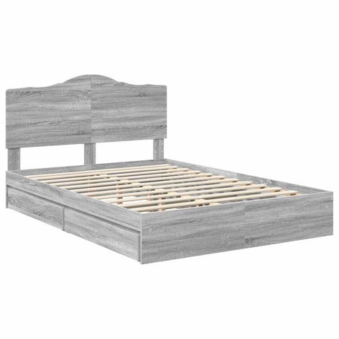 vidaXL Bed Frame with Drawer Grey Sonoma 160 x 200 cm Engineered Wood