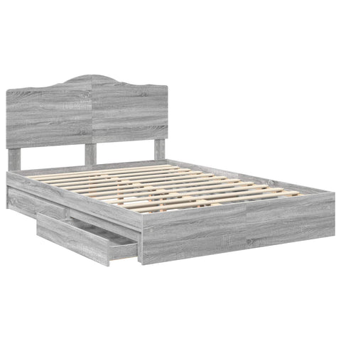vidaXL Bed Frame with Drawer Grey Sonoma 160 x 200 cm Engineered Wood