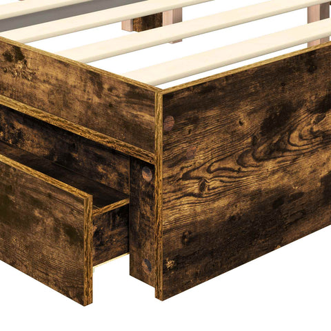 vidaXL Bed Frame with Drawer Smoked Oak 135 x 190 cm Engineered Wood