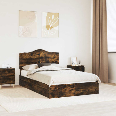 vidaXL Bed Frame with Drawer Smoked Oak 135 x 190 cm Engineered Wood