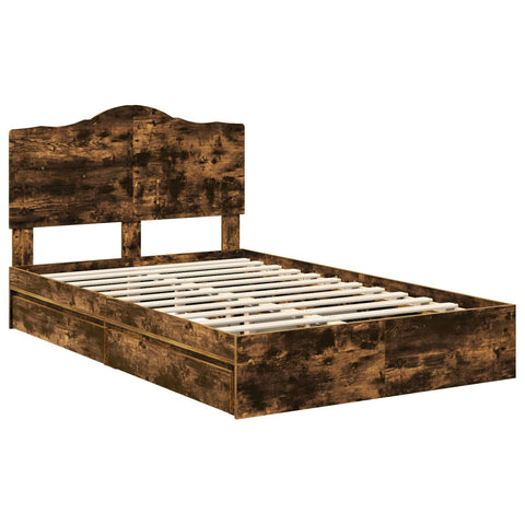 vidaXL Bed Frame with Drawer Smoked Oak 135 x 190 cm Engineered Wood