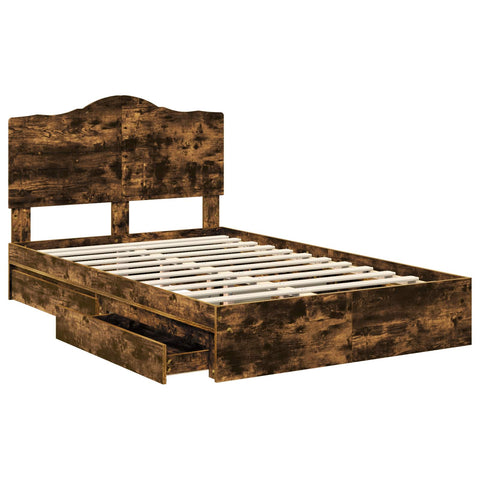 vidaXL Bed Frame with Drawer Smoked Oak 135 x 190 cm Engineered Wood