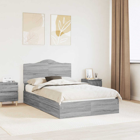 vidaXL Bed Frame with Drawer Grey Sonoma 135 x 190 cm Engineered Wood