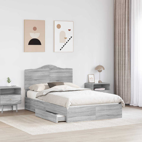 vidaXL Bed Frame with Drawer Grey Sonoma 135 x 190 cm Engineered Wood