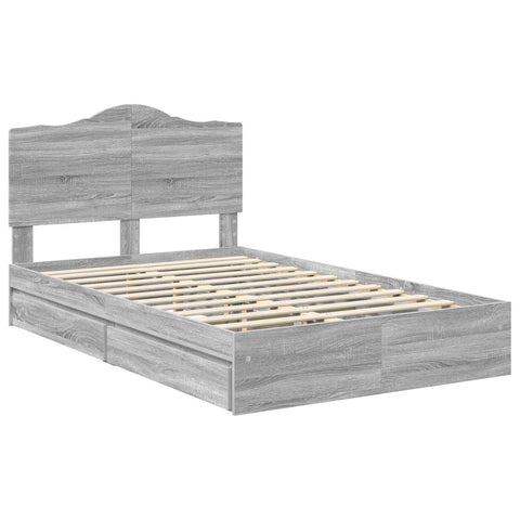 vidaXL Bed Frame with Drawer Grey Sonoma 135 x 190 cm Engineered Wood