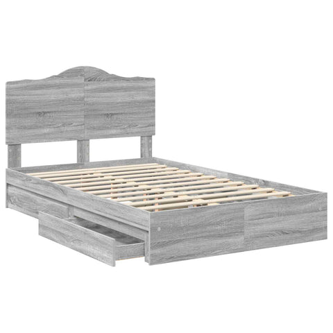 vidaXL Bed Frame with Drawer Grey Sonoma 135 x 190 cm Engineered Wood