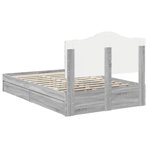 vidaXL Bed Frame with Drawer Grey Sonoma 135 x 190 cm Engineered Wood