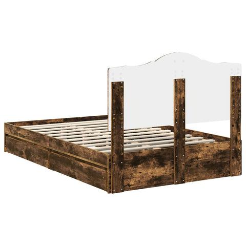 vidaXL Bed Frame with Drawer Smoked Oak 120 x 190 cm Engineered Wood