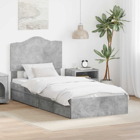 vidaXL Bed Frame with Drawer Concrete Grey 90 x 200 cm Engineered Wood
