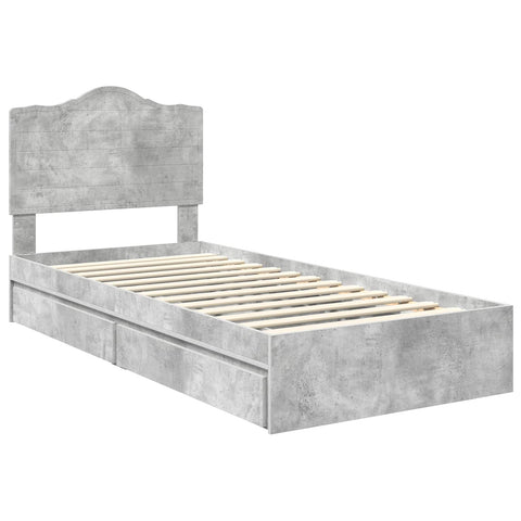 vidaXL Bed Frame with Drawer Concrete Grey 90 x 200 cm Engineered Wood