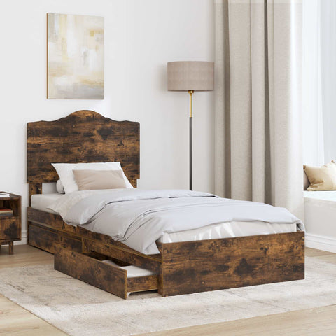 vidaXL Bed Frame with Drawer Smoked Oak 90 x 200 cm Engineered Wood