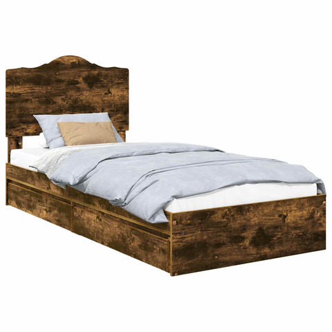 vidaXL Bed Frame with Drawer Smoked Oak 90 x 200 cm Engineered Wood