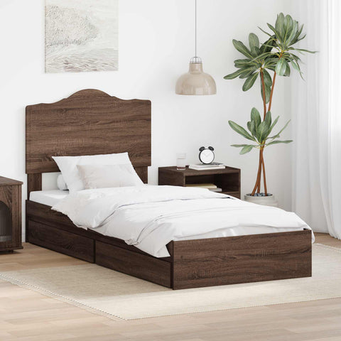 vidaXL Bed Frame with Drawer Brown Oak 90 x 200 cm Engineered Wood