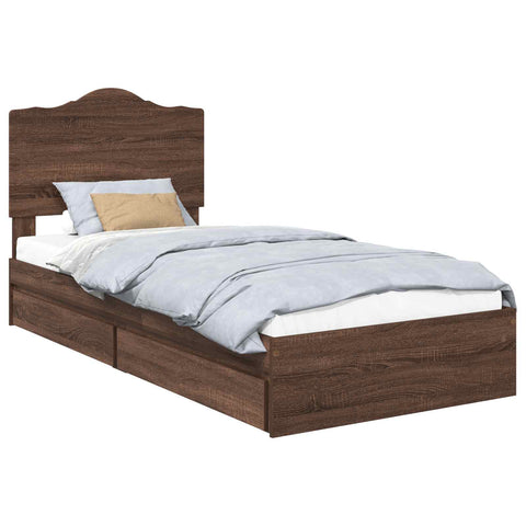 vidaXL Bed Frame with Drawer Brown Oak 90 x 200 cm Engineered Wood