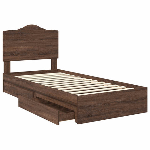 vidaXL Bed Frame with Drawer Brown Oak 90 x 200 cm Engineered Wood