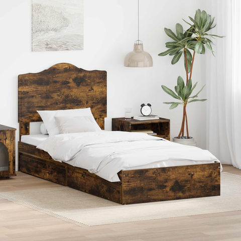vidaXL Bed Frame with Drawer Smoked Oak 90 x 190 cm Engineered Wood