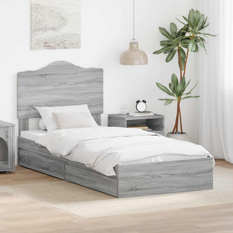 vidaXL Bed Frame with Drawer Grey Sonoma 90 x 190 cm Engineered Wood
