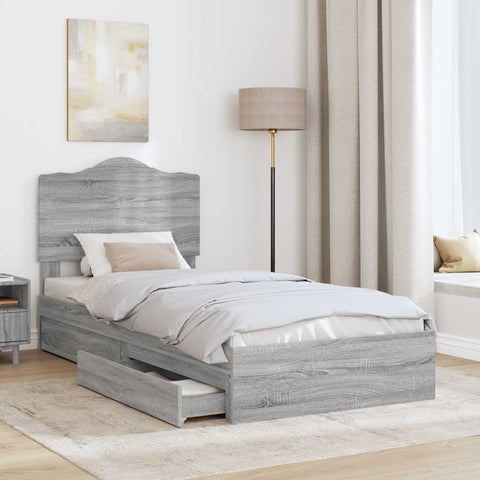vidaXL Bed Frame with Drawer Grey Sonoma 90 x 190 cm Engineered Wood