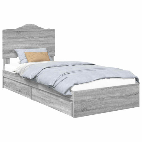 vidaXL Bed Frame with Drawer Grey Sonoma 90 x 190 cm Engineered Wood