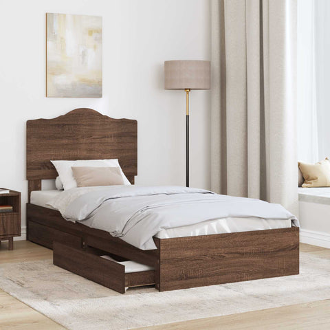 vidaXL Bed Frame with Drawer Brown Oak 90 x 190 cm Engineered Wood
