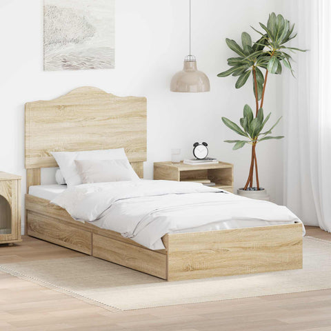vidaXL Bed Frame with Drawer Sonoma Oak 75 x 190 cm Engineered Wood