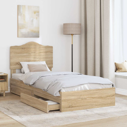 vidaXL Bed Frame with Drawer Sonoma Oak 75 x 190 cm Engineered Wood