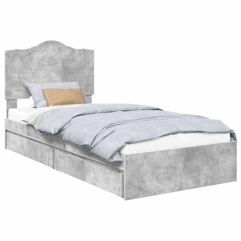vidaXL Bed Frame with Drawer Concrete Grey 75 x 190 cm Engineered Wood