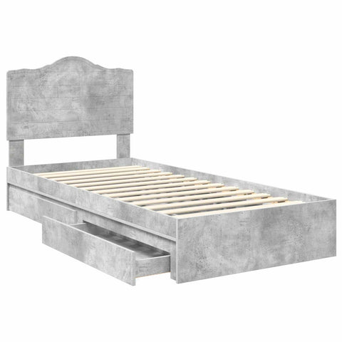 vidaXL Bed Frame with Drawer Concrete Grey 75 x 190 cm Engineered Wood