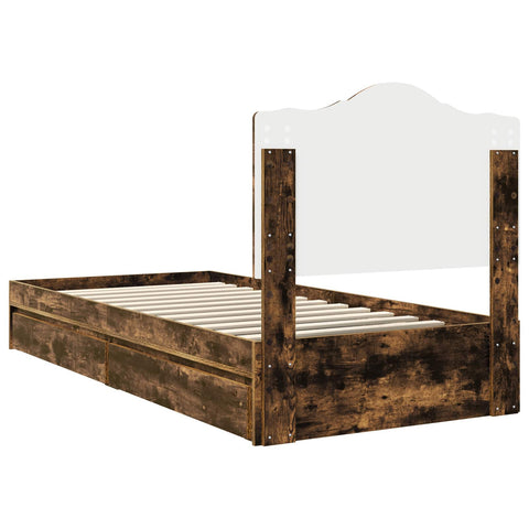 vidaXL Bed Frame with Drawer Smoked Oak 75 x 190 cm Engineered Wood