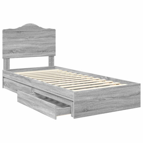 vidaXL Bed Frame with Drawer Grey Sonoma 75 x 190 cm Engineered Wood