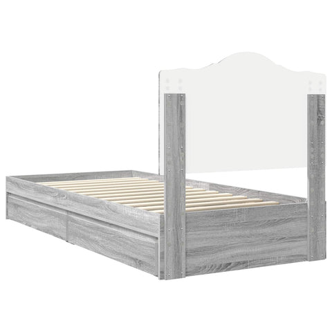 vidaXL Bed Frame with Drawer Grey Sonoma 75 x 190 cm Engineered Wood