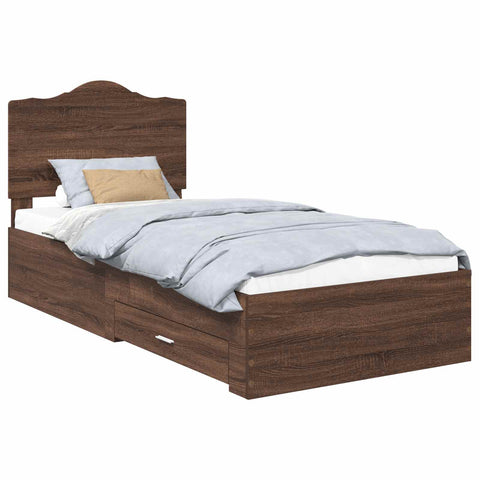 vidaXL Bed Frame with Drawer Brown Oak 90 x 190 cm Engineered Wood