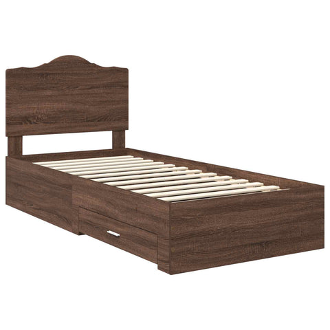 vidaXL Bed Frame with Drawer Brown Oak 90 x 190 cm Engineered Wood