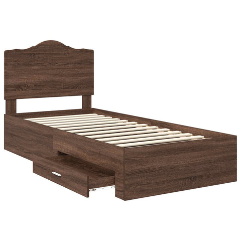 vidaXL Bed Frame with Drawer Brown Oak 90 x 190 cm Engineered Wood