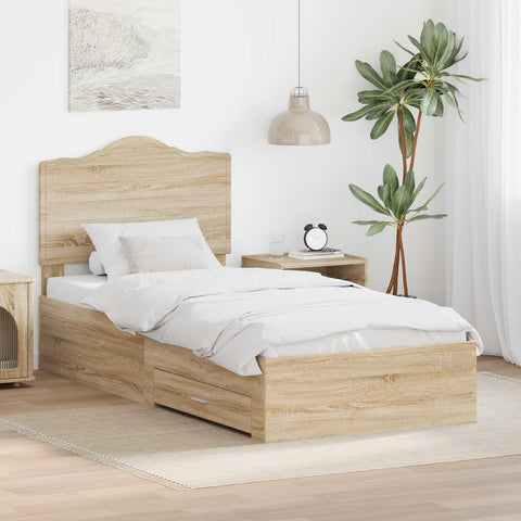 vidaXL Bed Frame with Drawer Sonoma Oak 75 x 190 cm Engineered Wood