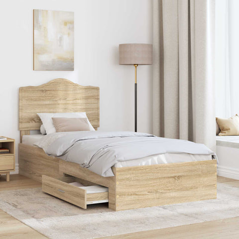 vidaXL Bed Frame with Drawer Sonoma Oak 75 x 190 cm Engineered Wood
