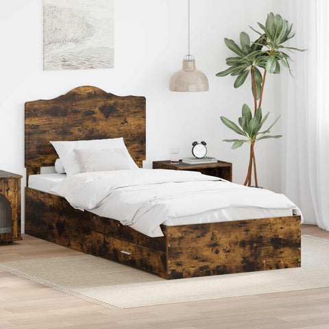 vidaXL Bed Frame with Drawer Smoked Oak 75 x 190 cm Engineered Wood