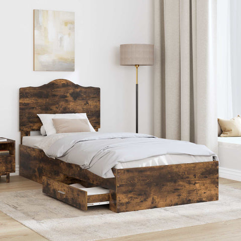 vidaXL Bed Frame with Drawer Smoked Oak 75 x 190 cm Engineered Wood