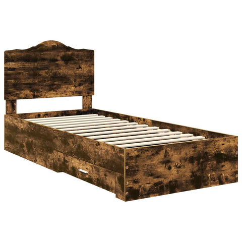 vidaXL Bed Frame with Drawer Smoked Oak 75 x 190 cm Engineered Wood