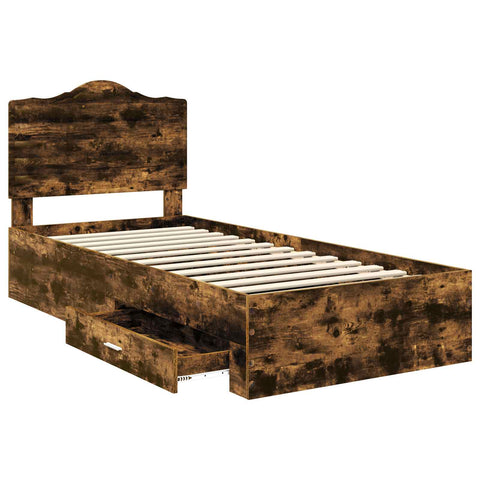 vidaXL Bed Frame with Drawer Smoked Oak 75 x 190 cm Engineered Wood
