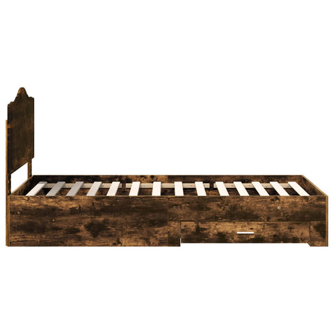 vidaXL Bed Frame with Drawer Smoked Oak 75 x 190 cm Engineered Wood