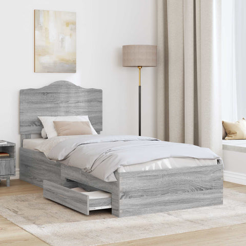 vidaXL Bed Frame with Drawer Grey Sonoma 75 x 190 cm Engineered Wood